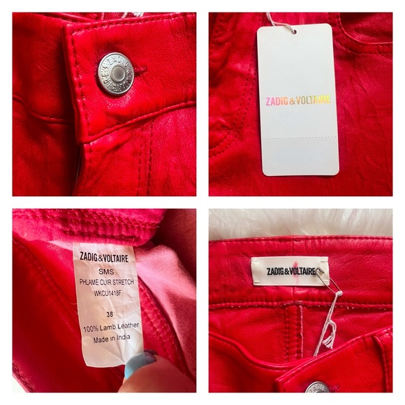 New! ZADIG & VOLTAIRE Phlame Crinkled Lambskin Leather Skinny Pants - Picture 11 of 11